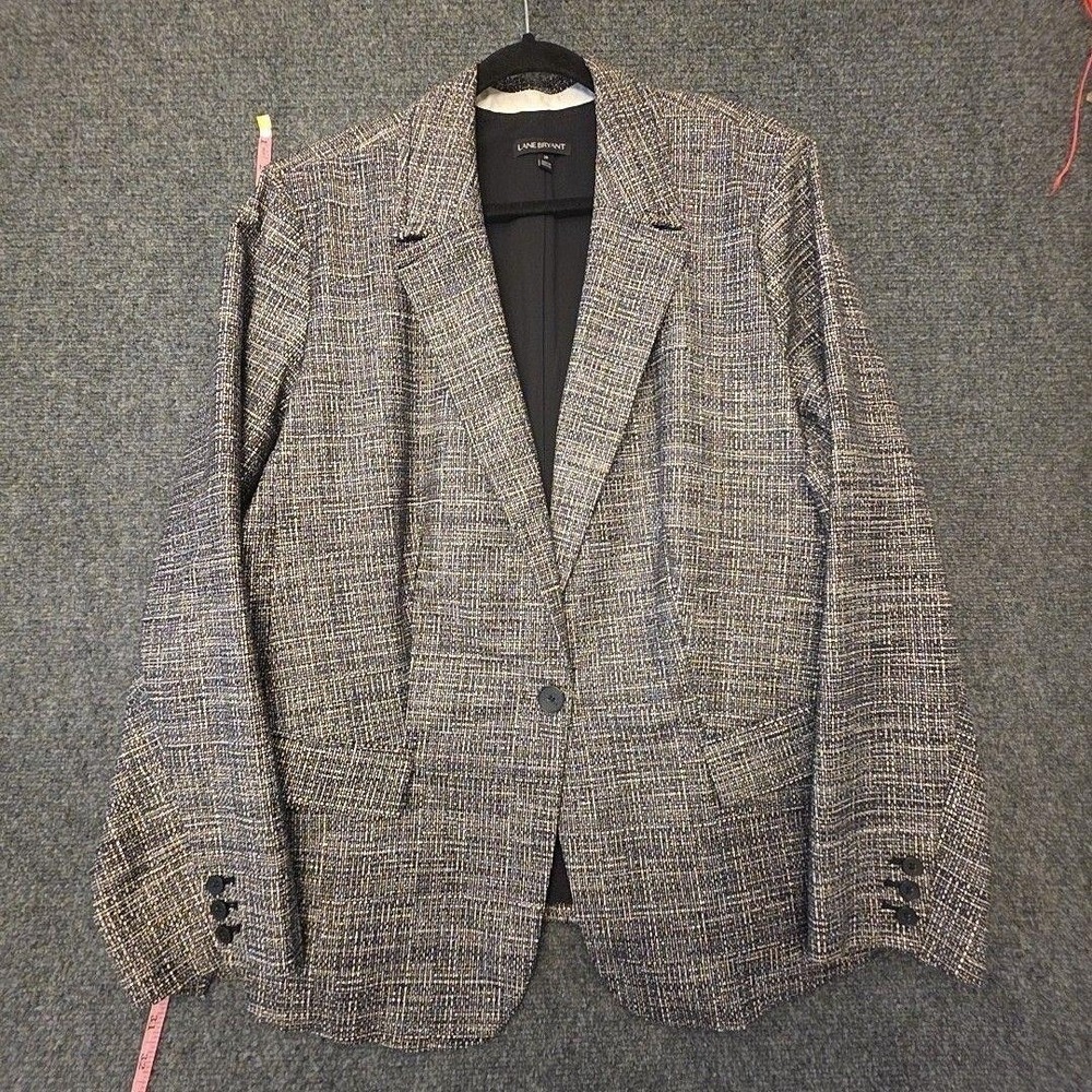 Lane Bryant Blazer Womens 28 Gray Tweed Plaid One Button Lined Stretch Plus
